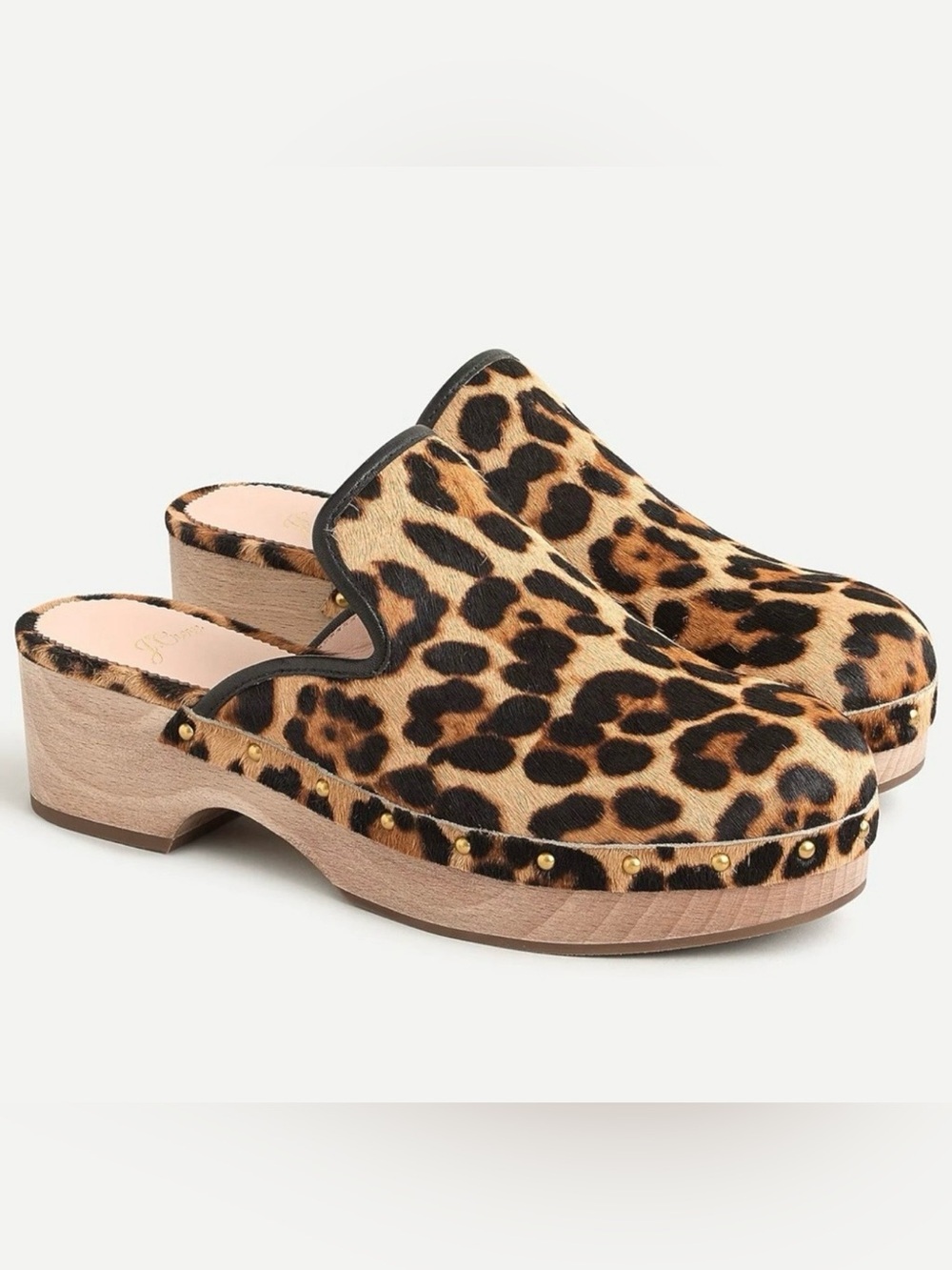 J. Crew clogs in leopard calf hair, 7.5